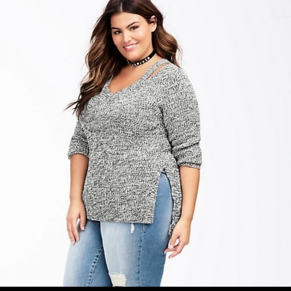 torrid Sweaters - Torrid Black And White Knot Cold Shoulder Sweater